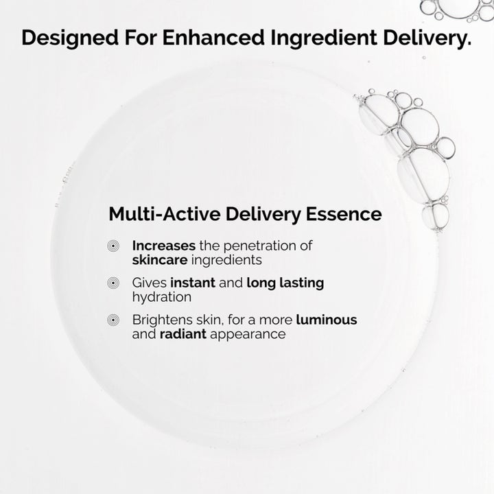 The Ordinary Multi-Active Delivery Essence 100 ml kosteuttava hoitoneste kirkkaalla ja kuplivalla tekstuurilla.