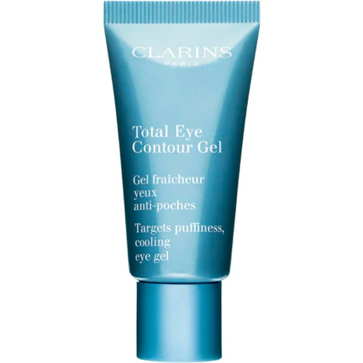 Clarins Total Eye Contour Gel 20 ml viilentävä silmänympärysgeeli sinisessä muovituubissa vähentää turvotusta.