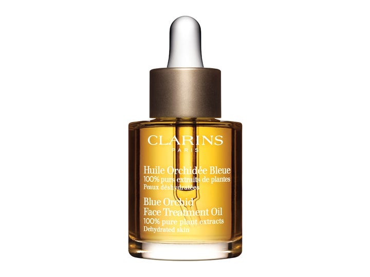 Clarins Blue Orchid Face Treatment Oil 30 ml kosteuttava kasvoöljy kultainen öljy kirkkaassa lasisessa pipettipullossa