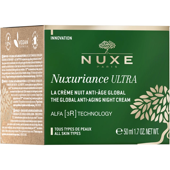 Nuxe Nuxuriance Ultra 50 ml uudistava anti-age yövoide vihreässä pakkauksessa vegaanisella merkinnällä