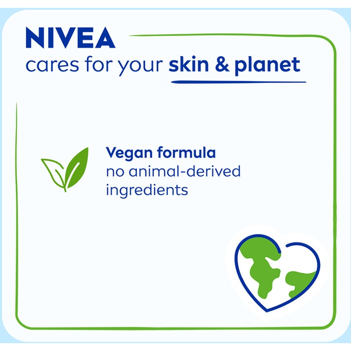 NIVEA Smooth Rice Scrub 75 ml ihoa silottava kuorinta infografiikka vegaanisesta ja ympäristöystävällisestä koostumuksesta.