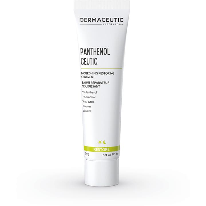 Dermaceutic Panthenol Ceutic 30 g rauhoittava voide valkoisessa tuubissa joka elvyttää ihoa