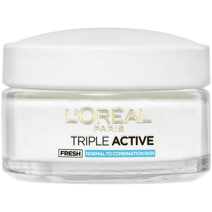 L'Oréal Paris Triple Active 50 ml kosteuttava päivävoide kirkkaassa lasipurkissa normaalille ja sekaiholle