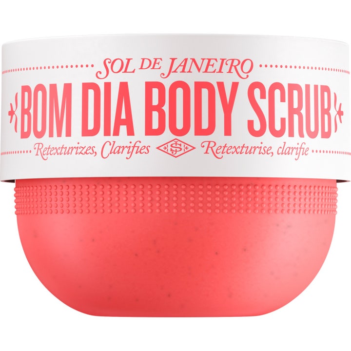 Sol de Janeiro Bom Dia Body Scrub 220g sileyttävä vartalonkuorinta AHA-hapoilla pinkissä pyöreässä purkissa