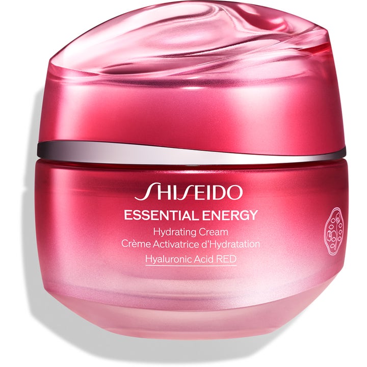 Shiseido Essential Energy Hydrating Cream kosteuttava kasvovoide hyaluronihapolla tyylikkäässä pinkissä lasipurkissa