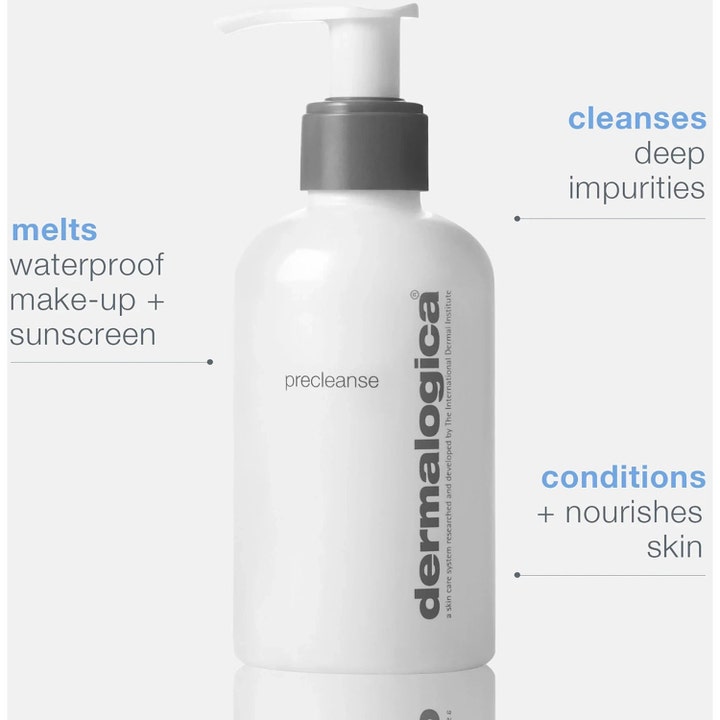 Dermalogica PreCleanse 150 ml puhdistusöljy valkoisessa pumppupullossa poistaa meikin ja epäpuhtaudet tehokkaasti.