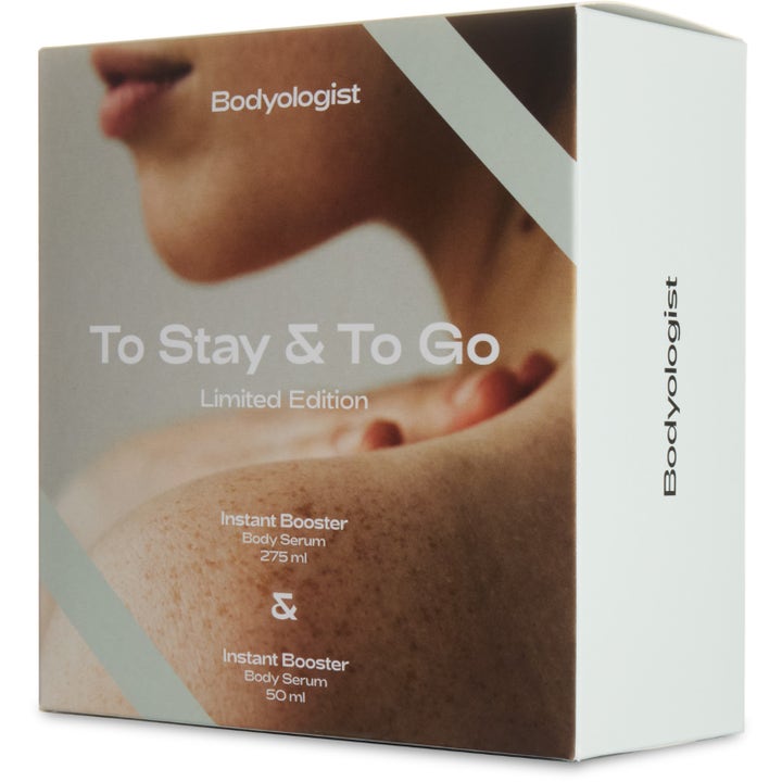 Bodyologist To Stay & To Go Gift Set 1 kpl kosteuttava vartalonhoitosetti Limited Edition pakkauksessa jossa on kuva ihosta.