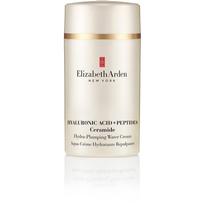 Elizabeth Arden Ceramide Hydra-Plumping Water Cream 50ml täyteläistävä kasvovoide helmiäisvaaleassa pullossa.