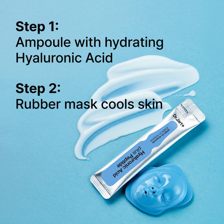Dr.Jart+ Cryo Rubber Moisture Mask 36 g kosteuttava naamio hyaluronihappoampullilla ja sinisellä kuminaamiolla.