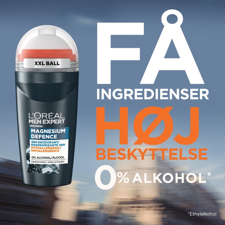 L'Oréal Paris Men Expert Magnesium Defence 50 ml roll-on-deodorantti suojaa ja sisältää suuren XXL-pallon.