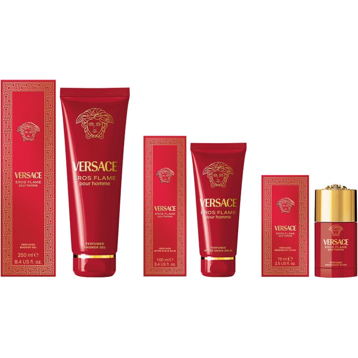 Versace Eros Flame Deostick 75 ml miesten deodorantti ja punainen pakkaus kultaisilla Medusa-logoilla.