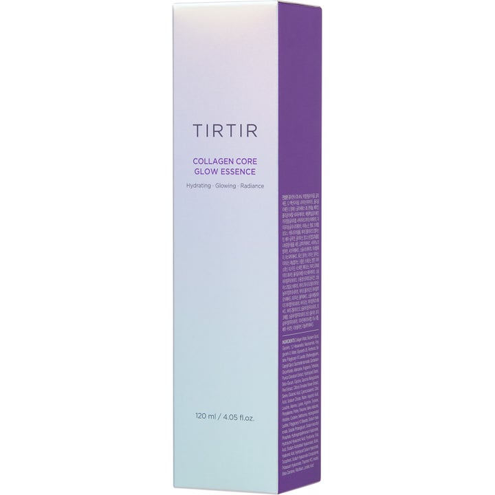 TIRTIR Collagen Core Glow Essence 120 ml heleyttävä hoitoneste vaaleassa pakkauksessa ainesosaluettelolla.