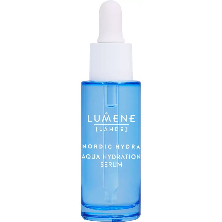 Lumene Nordic Hydra Aqua Hydration Serum 30 ml syväkosteuttava seerumi sinisessä lasipullossa valkoisella pipetillä
