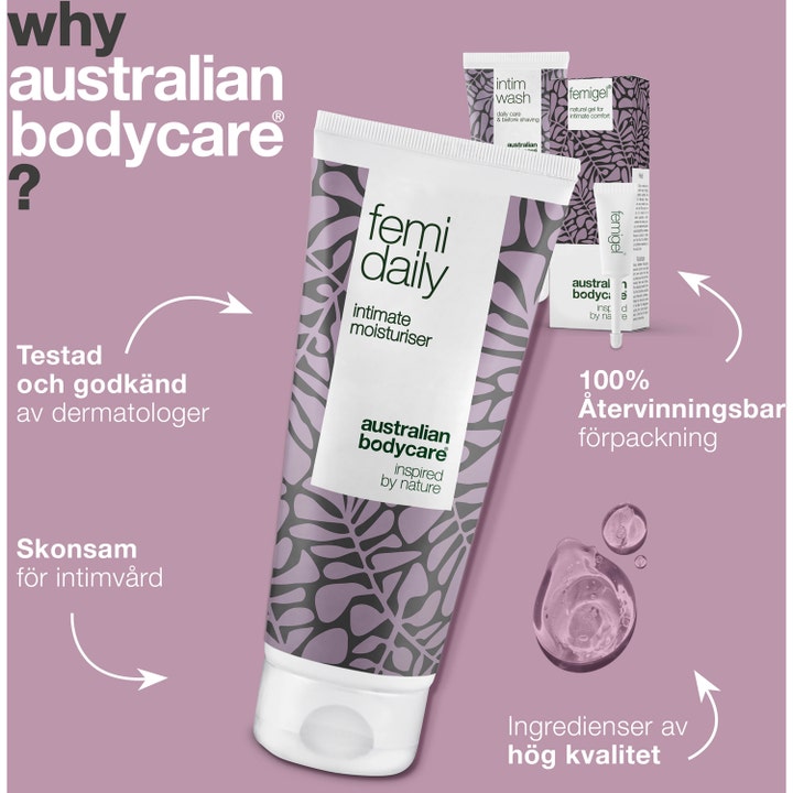 Australian Bodycare Intimate Treatment Kit 325 ml intiimihoitosetti ehkäisee vaivoja Femi Daily -voiteella ja geelillä.