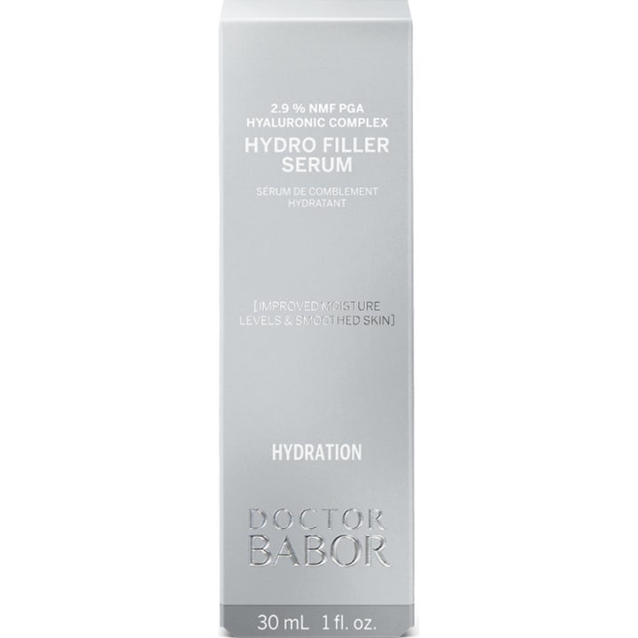Babor DOC Hydro Filler Serum 30 ml kosteuttava seerumi hopeanvärisessä ulkopakkauksessa silottaa ihoa.