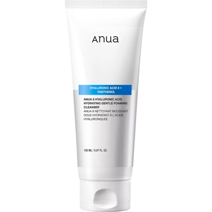Anua 8 Hyaluronic Acid Hydrating Gentle Foaming Cleanser 150 ml kosteuttava puhdistusvaahto valkoisessa tuubissa.