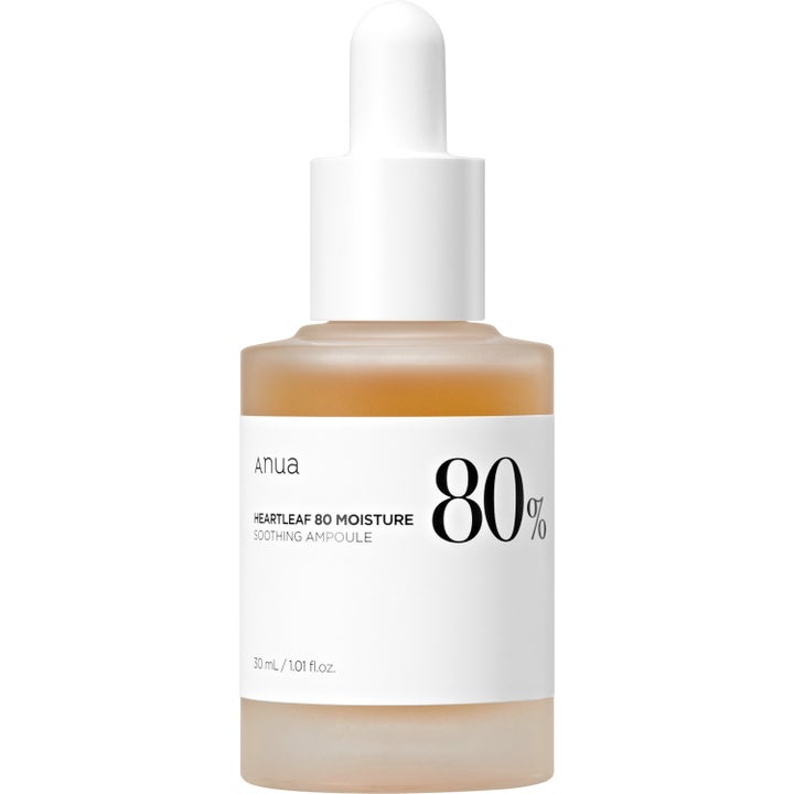 Anua Heartleaf 80 Moisture Soothing Ampoule 30 ml rauhoittava seerumi huurteisessa lasipullossa valkoisella pipetillä