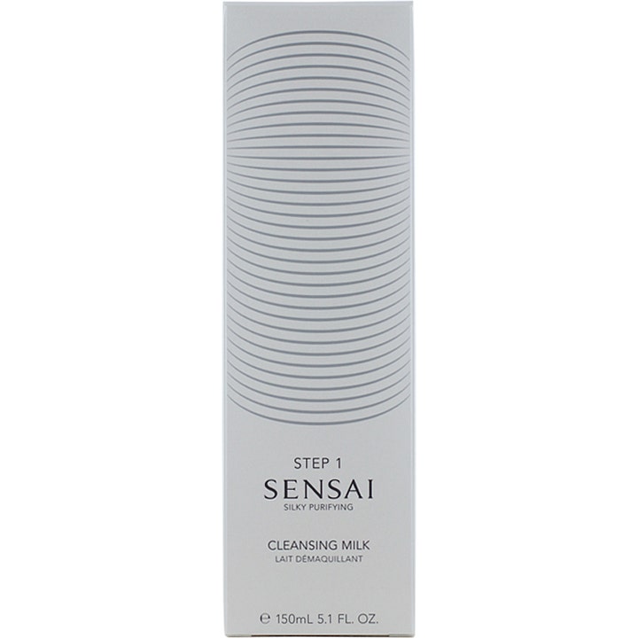 Sensai Silky Purifying Cleansing Milk Step 1 150 ml puhdistava puhdistusmaito harmaassa viivakuvioidussa pakkauksessa.