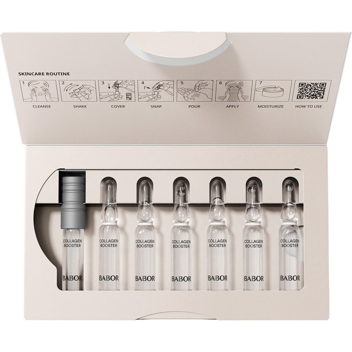 Babor Ampoule Collagen Booster 14 ml kiinteyttävä seerumi avatussa pakkauksessa käyttöohjeilla.
