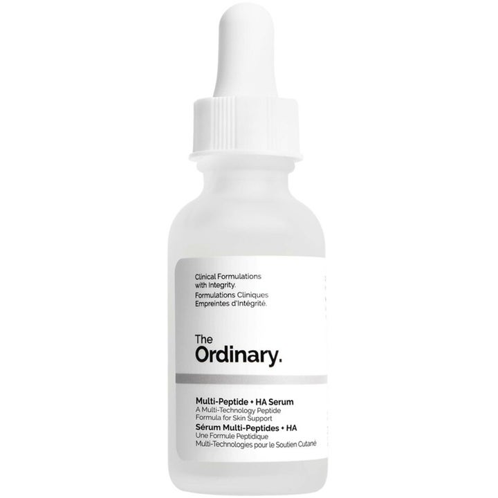 The Ordinary Multi-Peptide + HA Serum 30 ml silottava seerumi huurteisessa lasipullossa valkoisella pipetillä