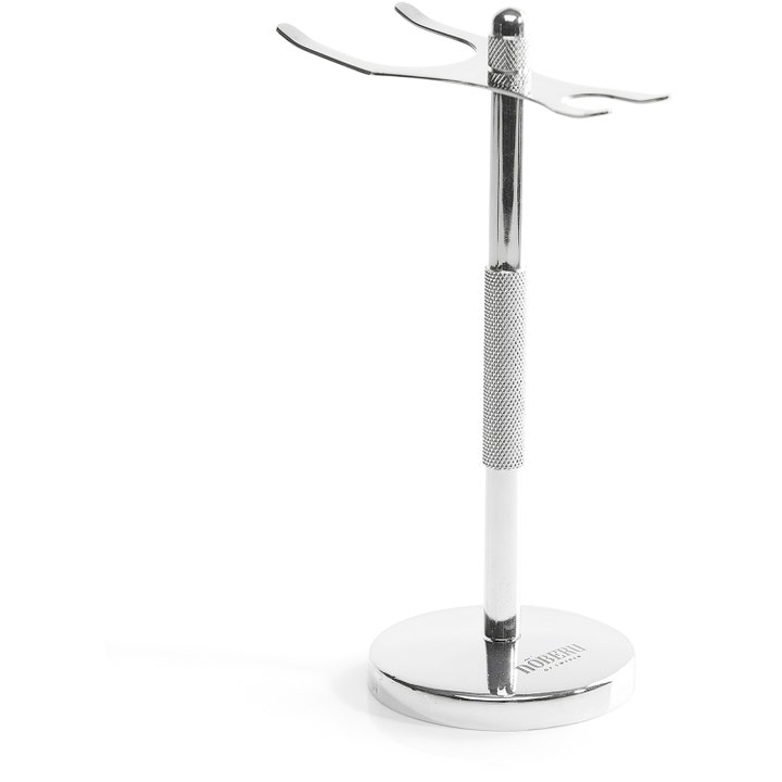 Nõberu of Sweden Shaving Stand parranajoteline säilytykseen kiiltävä kromiteline pyöreällä jalustalla sudille ja höylälle.