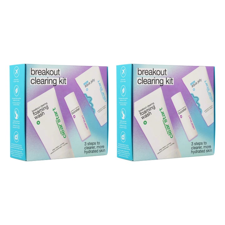 Dermalogica Clear Start Breakout Clearing Kit 3 tuotteen setti puhdistava ihonhoitosetti kaksi vaaleansinistä pakkausta