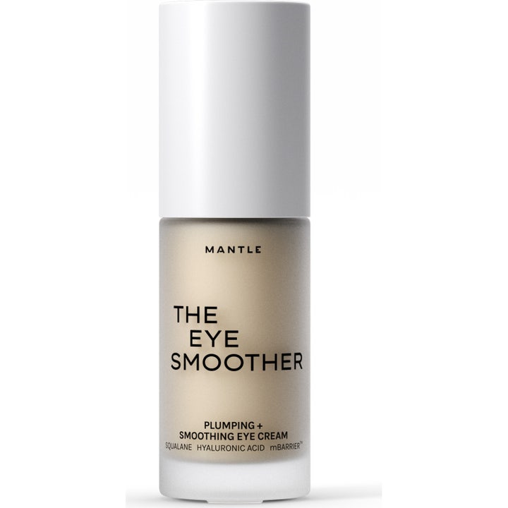 MANTLE The Eye Smoother 15 ml silottava silmänympärysvoide skvalaanilla huurteisessa lasipullossa valkoisella korkilla