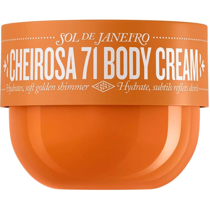 Sol de Janeiro Cheirosa 71 Body Cream kosteuttava ja kultaista hohdetta antava vartalovoide oranssissa purkissa