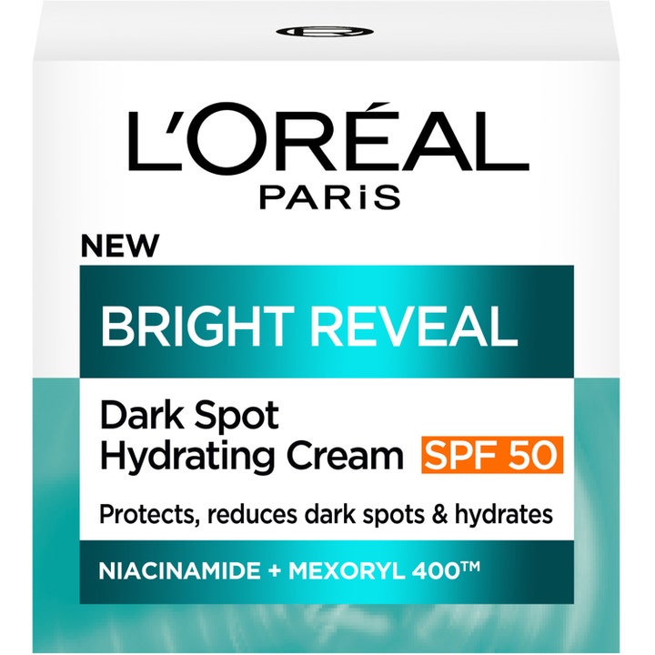 L'Oréal Paris Bright Reveal Dark Spot Hydrating Day Cream 50 ml päivävoide SPF 50 valkoisessa pakkauksessa