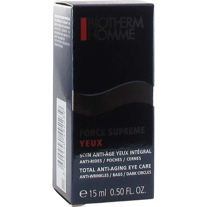 Biotherm Homme Force Supreme Yeux 15 ml anti-age-silmänympärysvoide tyylikkäässä tummansinisessä pakkauksessa.