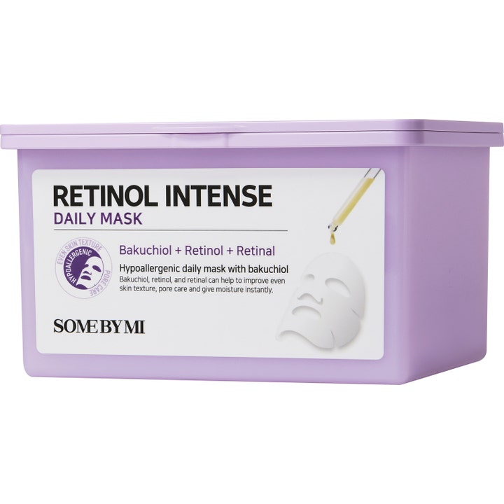 Some By Mi Retinol Intense Daily Mask 30 kpl uudistava kangasmaski vaaleanliilassa muovirasiassa