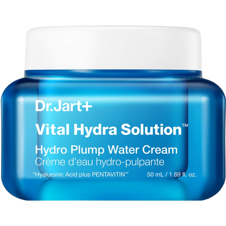 Dr. Jart+ Vital Hydra Solution Hydro Plump Water Cream 50 ml kosteuttava hyaluronihappovoide sinisessä purkissa.