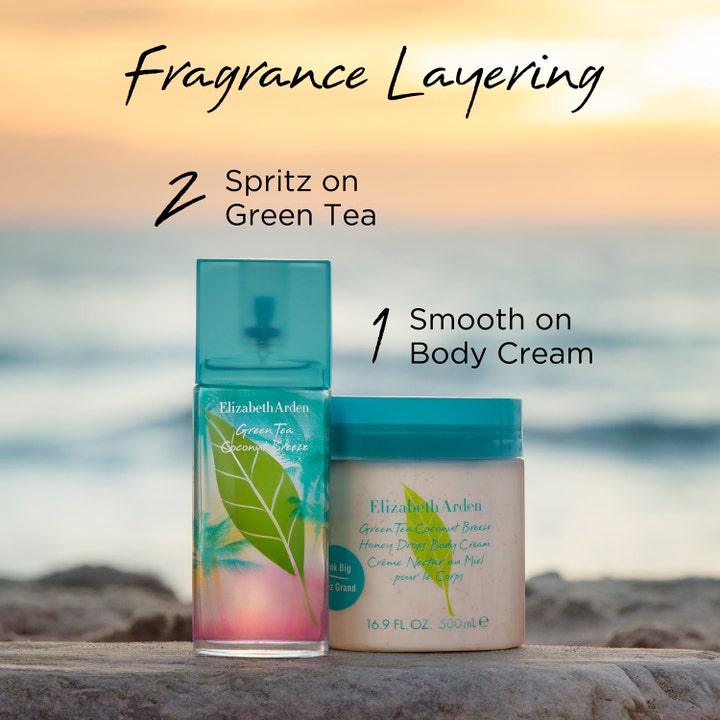 Elizabeth Arden Green Tea Coconut Breeze 500 ml kosteuttava vartalovoide ja tuoksu rannalla fragrance layering