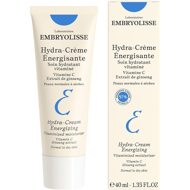 Embryolisse Hydra-Cream Energizing 40 ml kosteuttava päivävoide vaaleassa tuubissa ja pakkauksessa.