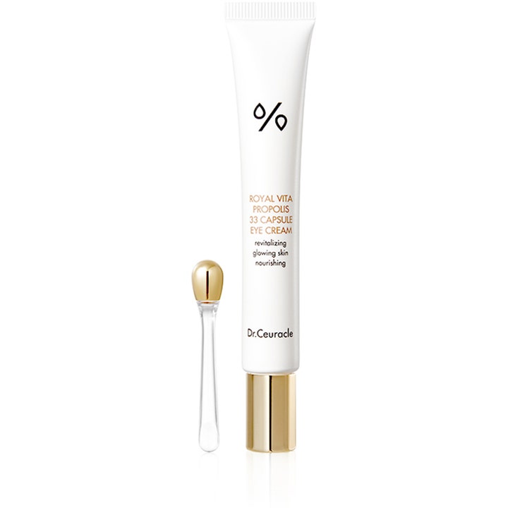 Dr. Ceuracle Royal Vita Propolis 33 Capsule Eye Cream 20 ml elvyttävä silmänympärysvoide valkoisessa tuubissa kultaisella korkilla.