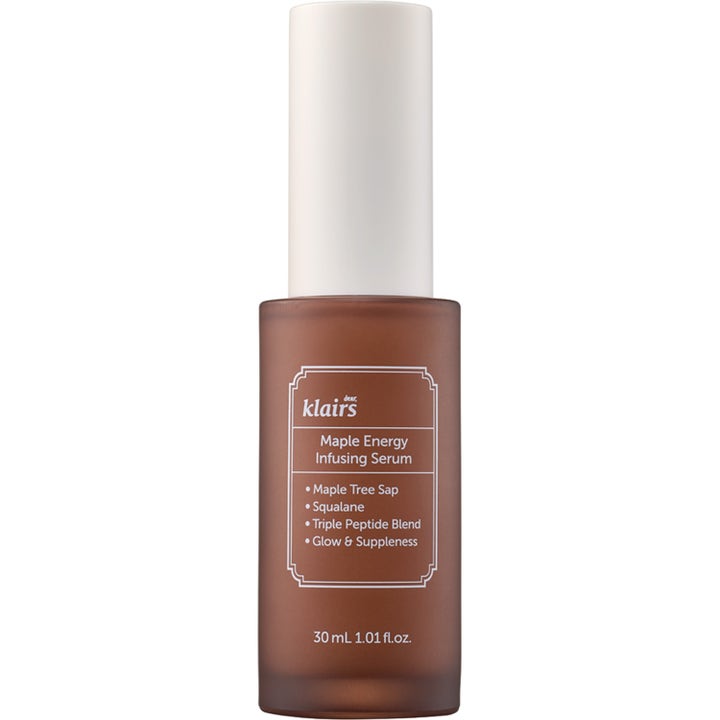 Dear, Klairs Maple Energy Infusing Serum 30 ml heleyttävä seerumi ruskeassa huurretussa lasipullossa valkoisella korkilla