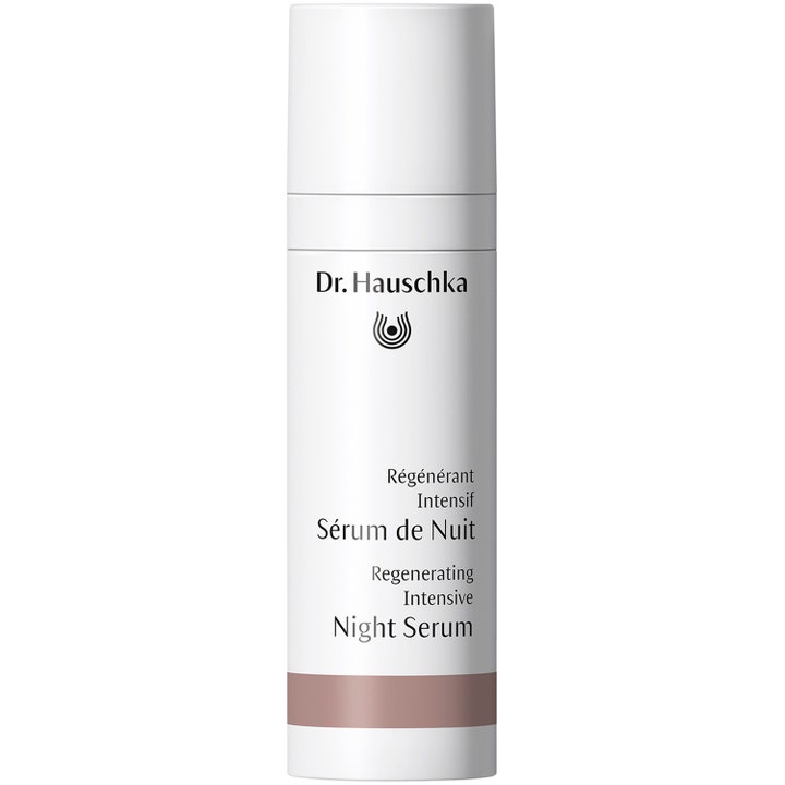 Dr. Hauschka Regenerating Intensive Night Serum 20 ml uudistava yöseerumi valkoisessa pullossa pronssisella raidalla