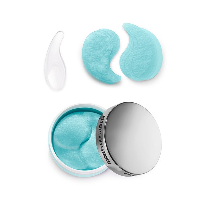Peter Thomas Roth Water Drench Eye Patches 30 kpl kosteuttavat silmänympärysnaamiot ja siniset laput hopeakantisessa purkissa