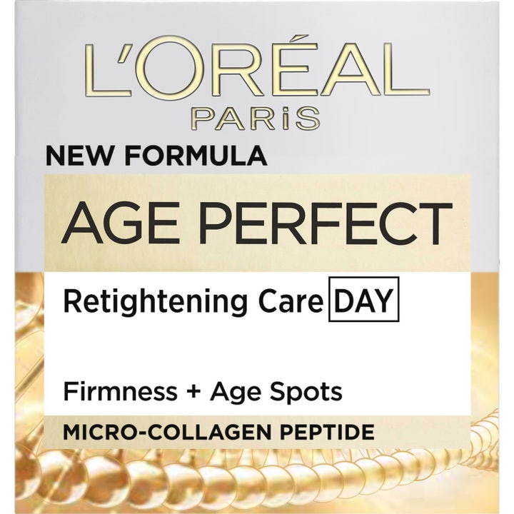 L'Oréal Paris Age Perfect 50 ml kiinteyttävä päivävoide valkoisessa ja kultaisessa New Formula -pakkauksessa.