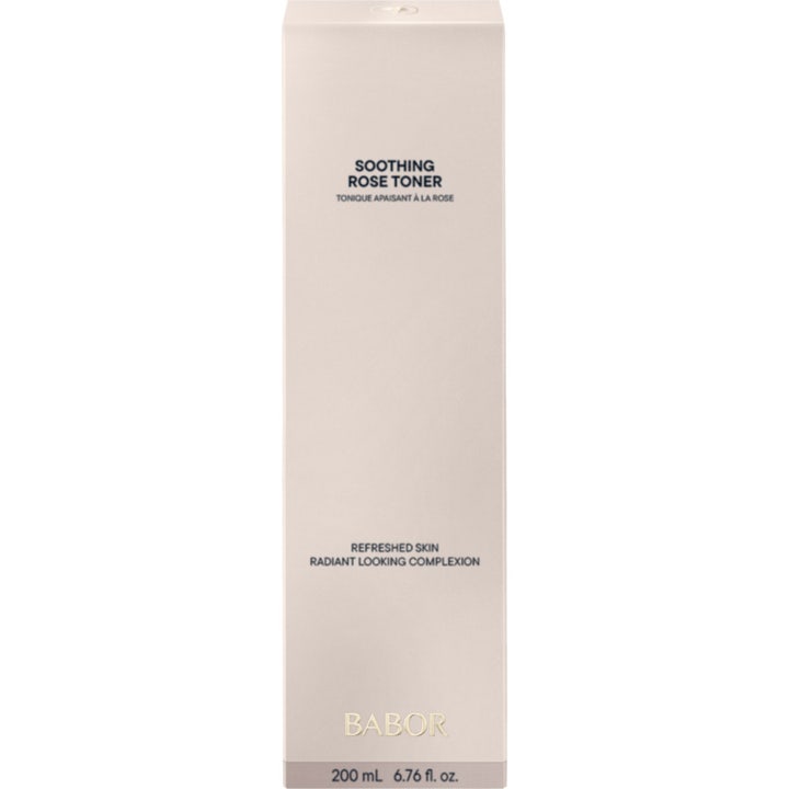 Babor Soothing Rose Toner 200 ml rauhoittava kasvovesi vaaleassa pahvipakkauksessa heleyttää ja virkistää ihoa.