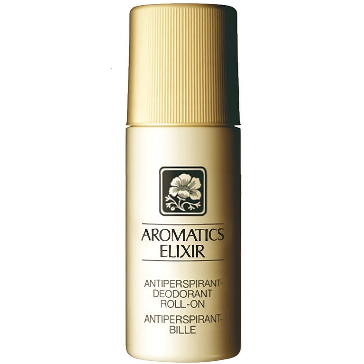 Clinique Aromatics Elixir 75 ml antiperspirantti antaa raikkautta kullanhohtoisessa roll-on-pullossa uritetulla korkilla.