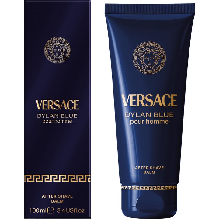 Versace Dylan Blue Pour Homme 100 ml rauhoittava after shave balm sinisessä tuubissa ja kultaisella logolla