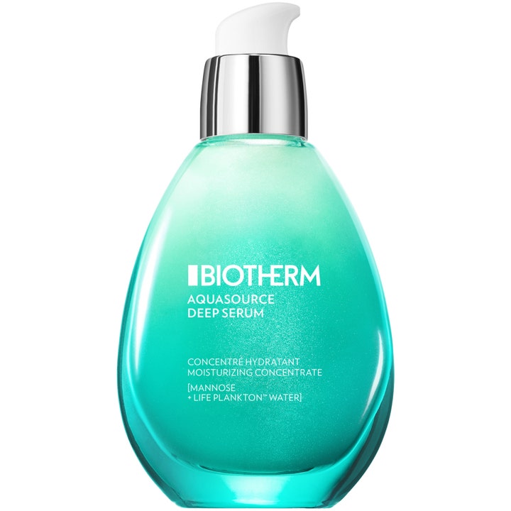 Biotherm Aquasource Deep Serum 50 ml syväkosteuttava seerumi turkoosissa pisaranmuotoisessa lasipullossa.
