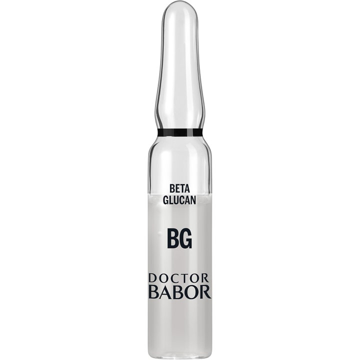 Doctor Babor Beta Glucan 2 ml rauhoittava seerumiampulli kirkkaassa lasiampullissa mustalla tekstillä.