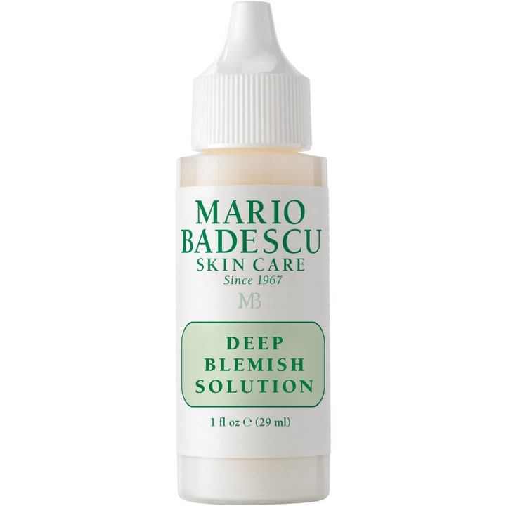 Mario Badescu Deep Blemish Solution 29 ml epäpuhtauksien hoitoon on valkoinen pullo kapealla annostelukärjellä.