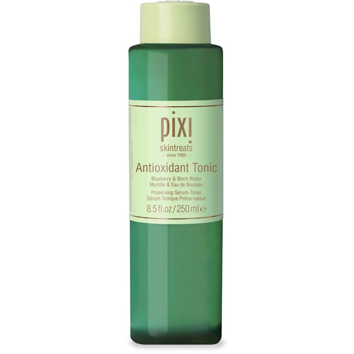Pixi Antioxidant Tonic 250 ml suojaava kasvovesi tummanvihreässä muovipullossa jossa on vaaleanvihreä etiketti.