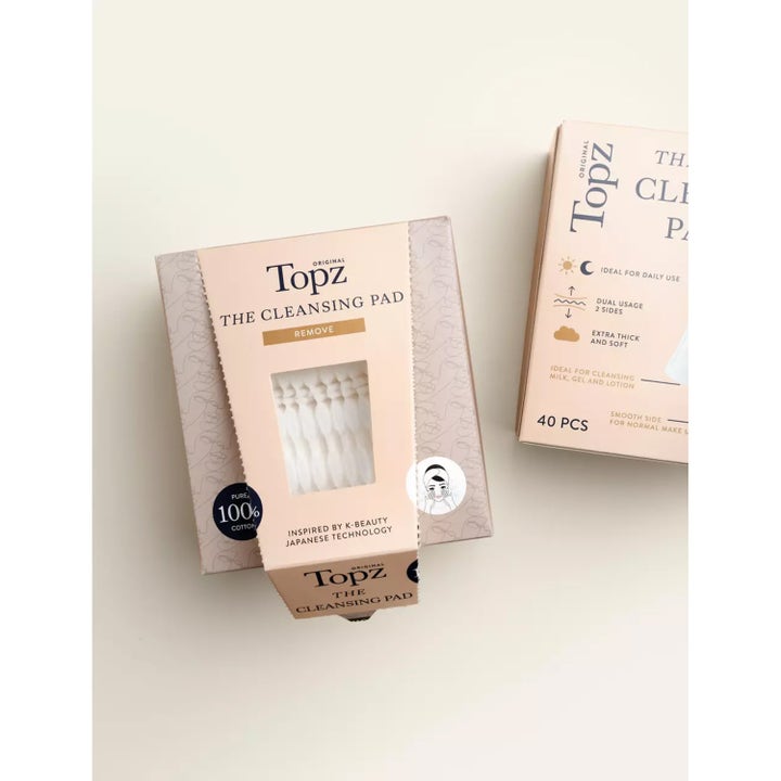 Topz Premium The Cleansing Pad 40 kpl puhdistuslaput vaaleanpunaisessa pahvipakkauksessa.