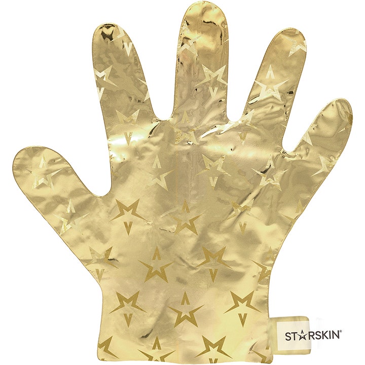 Starskin The Gold Mask Hand 16 g elvyttävä käsinaamio on kullanhohtoinen ja tähtikuvioitu folionaamio käsille.