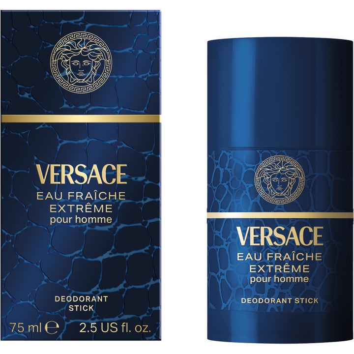Versace Eau Fraiche Extreme 75 ml raikas miesten deodorantti sinisessä krokotiilikuvioisessa hylsyssä ja rasiassa