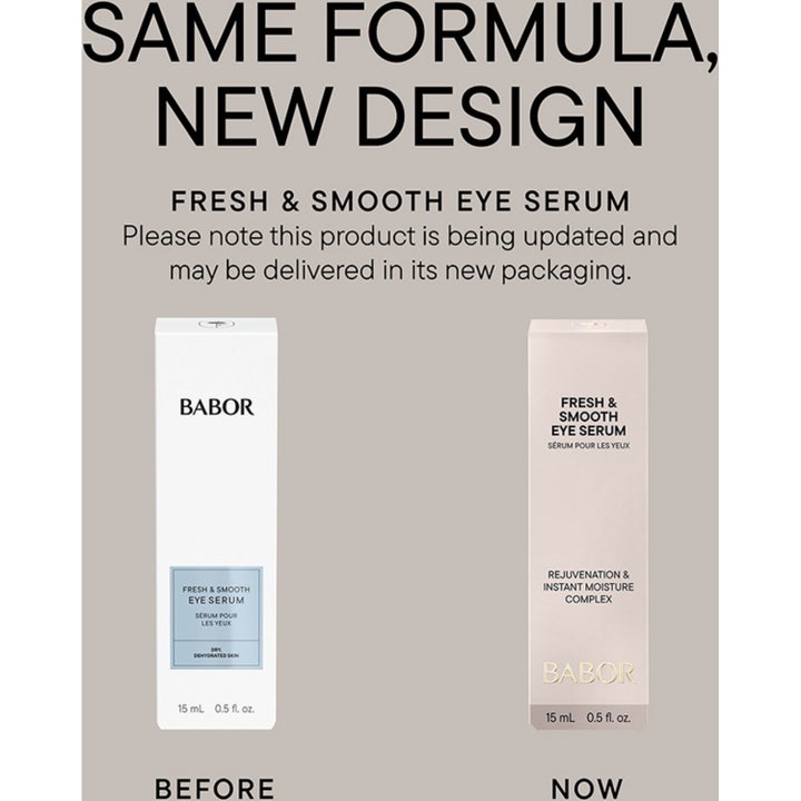 Babor Fresh & Smooth Eye Serum 15 ml silottava silmänympärysseerumi valkoisessa tuubissa heijastavan veden päällä